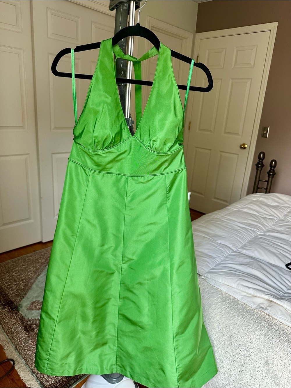 J Crew Silk Vibrant Green Halter A-Line Dress